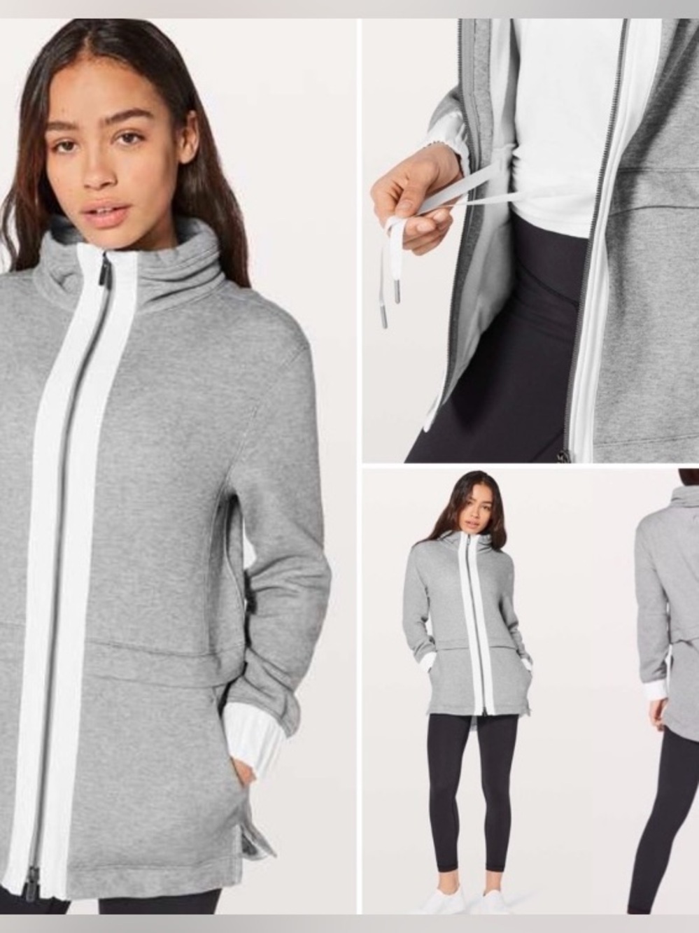 lululemon athletica Gray Utility Zip-Up Jacket with White Trim